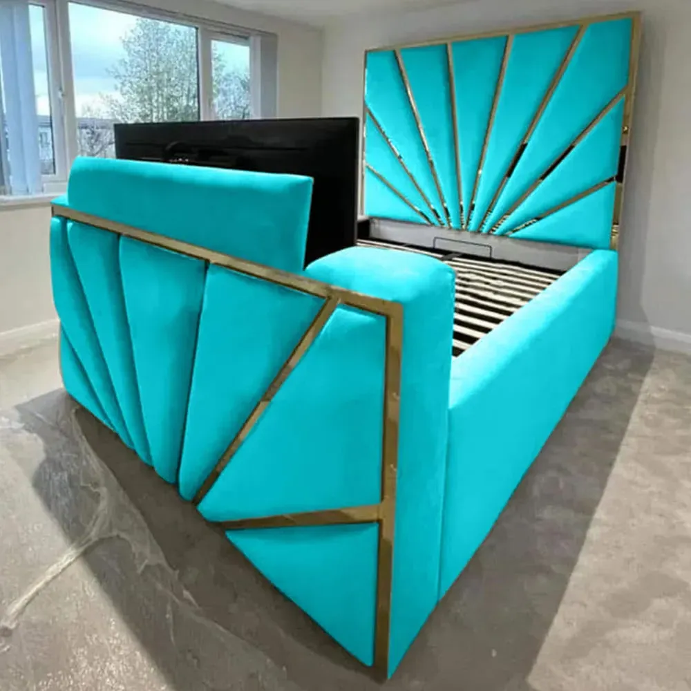 Leniva Double TV Bed Frame - Teal, Velvet