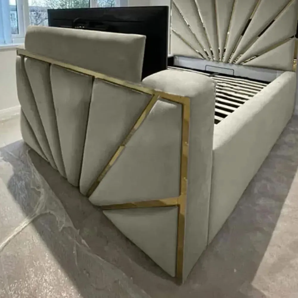 Leniva King Size TV Bed Frame - Grey, Velvet