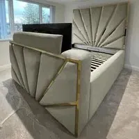 Leniva Super King Size TV Bed Frame - Grey, Velvet