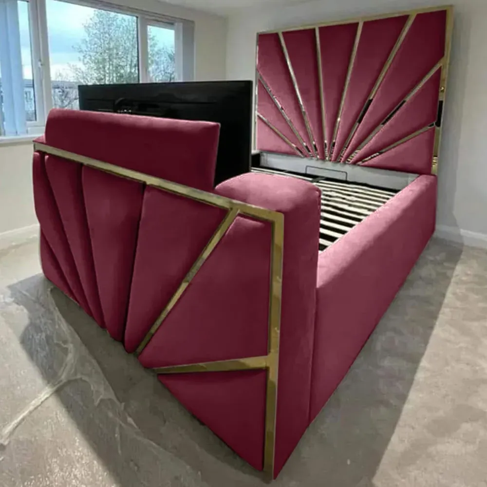 Leniva Super King Size TV Bed Frame - Maroon, Velvet