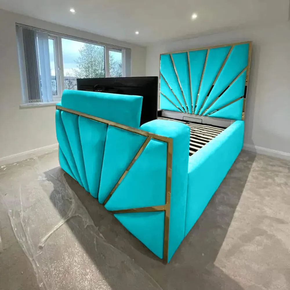 Leniva Super King Size TV Bed Frame - Teal, Velvet