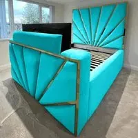 Leniva Super King Size TV Bed Frame - Teal, Velvet