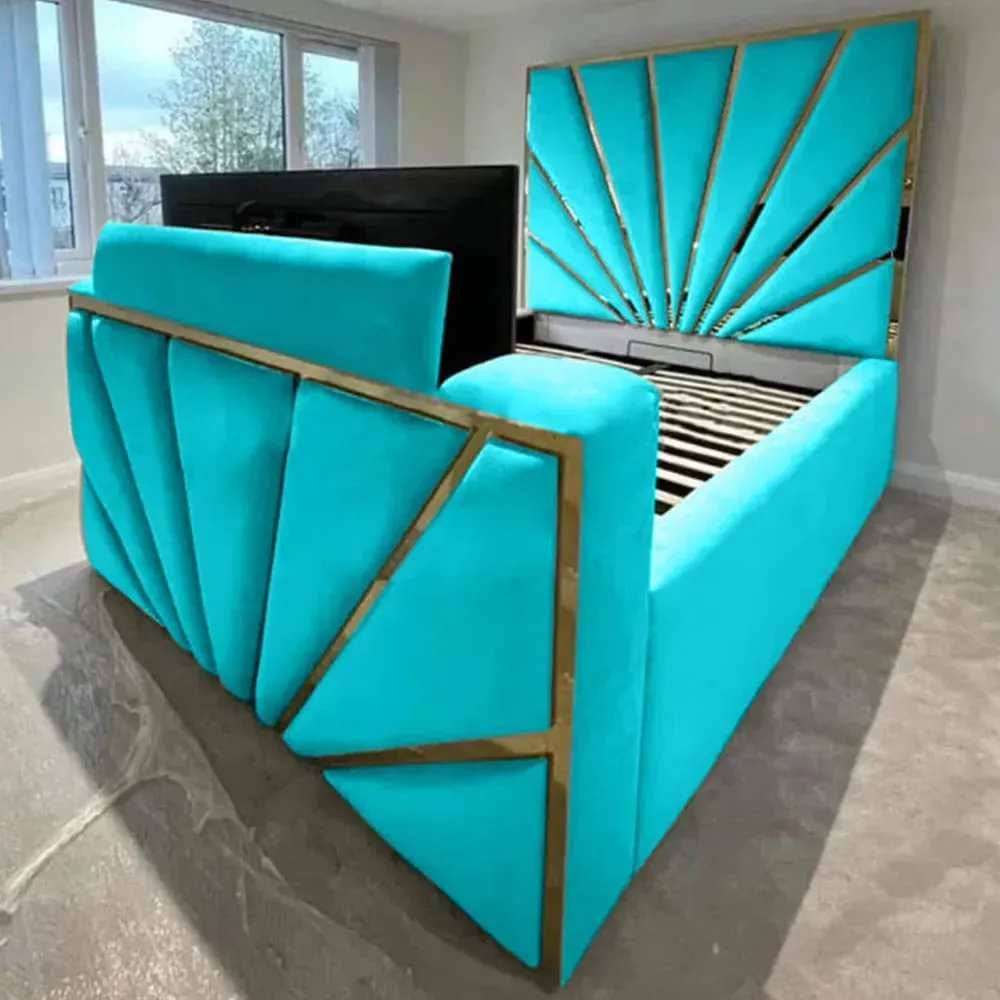 Leniva Super King Size TV Bed Frame - Teal, Velvet