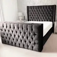 Lokie King Size TV Bed Frame with Remote - Black, Velvet