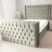 Lokie King Size TV Bed Frame with Remote - Grey, Velvet