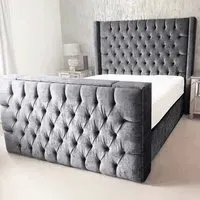 Lokie Super King Size TV Bed Frame with Remote - Grey, Velvet