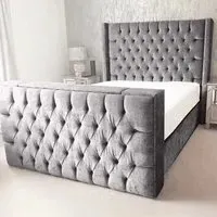 Lokie Super King Size TV Bed Frame with Remote - Silver, Velvet