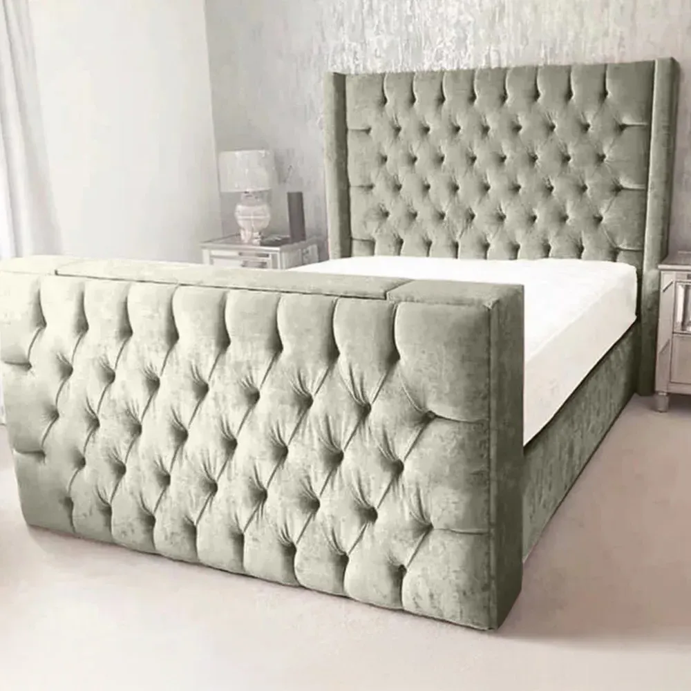 Lokie Super King TV Bed Frame with Remote - Grey, Velvet