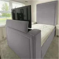 Loxie Double TV Bed Frame with Remote - Silver, Velvet