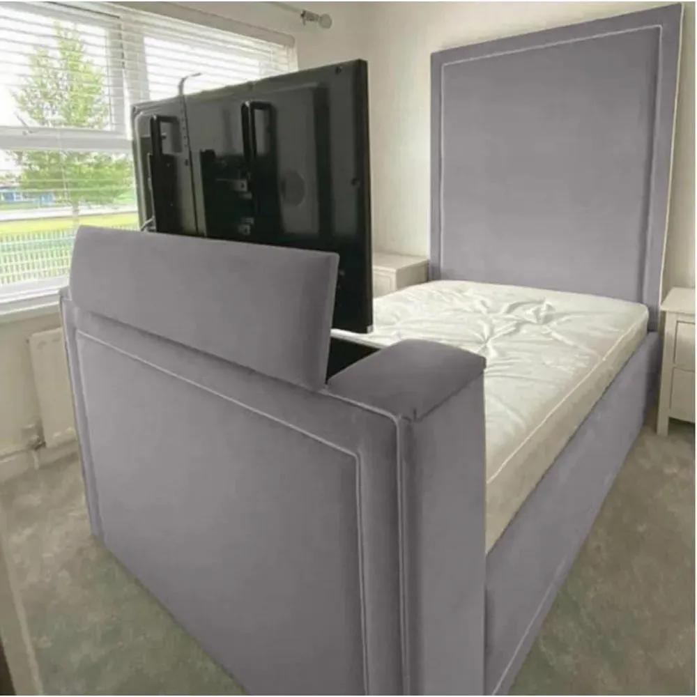 Loxie Double TV Bed Frame with Remote - Silver, Velvet