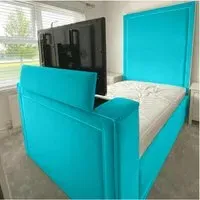 Loxie King Size TV Bed Frame with Remote - Blue, Velvet