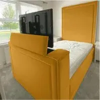 Loxie King Size TV Bed Frame with Remote - Mustard, Velvet