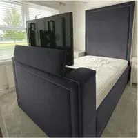 Loxie King Size TV Bed Frame with Storage - Grey, Velvet
