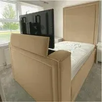 Loxie Super King Size TV Bed Frame with Remote - Beige, Velvet
