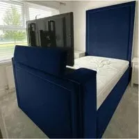 Loxie Super King Size TV Bed Frame with Remote - Blue, Velvet