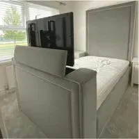 Loxie Super King Size TV Bed Frame with Remote - Grey, Velvet