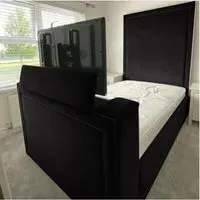 Loxie Super King TV Bed Frame with Remote - Black, Velvet