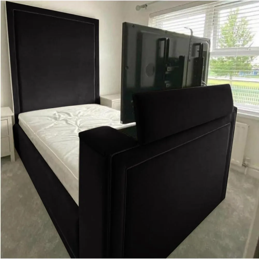 Loxie Super King TV Bed Frame with Remote - Black, Velvet