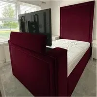 Loxie Super King TV Bed Frame with Remote - Maroon, Velvet