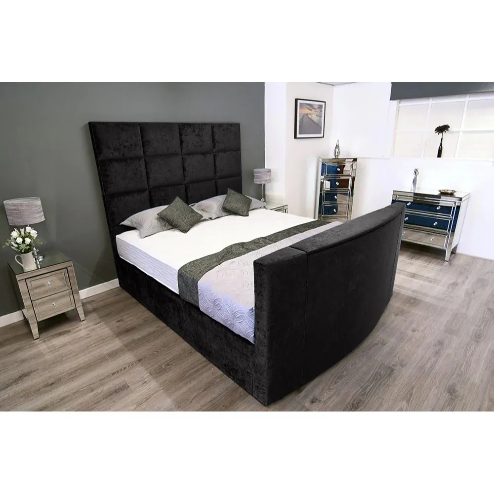 Lurvi Double TV Bed Frame - Black, Velvet
