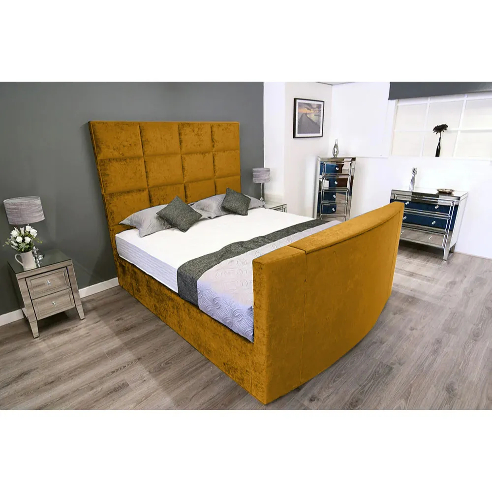 Lurvi Double TV Bed Frame - Orange, Velvet