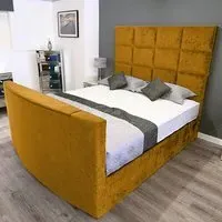Lurvi Double TV Bed Frame - Orange, Velvet