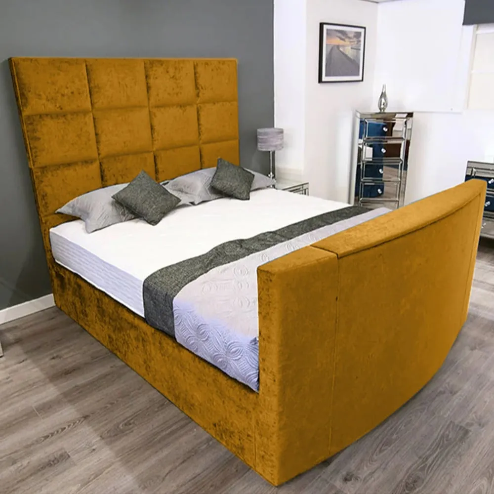 Lurvi Double TV Bed Frame - Orange, Velvet