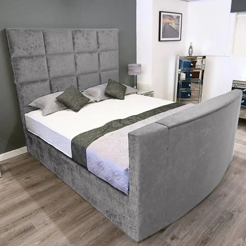 Lurvi Double TV Bed Frame - Silver, Velvet