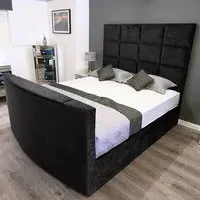Lurvi King Size TV Bed Frame - Black, Velvet