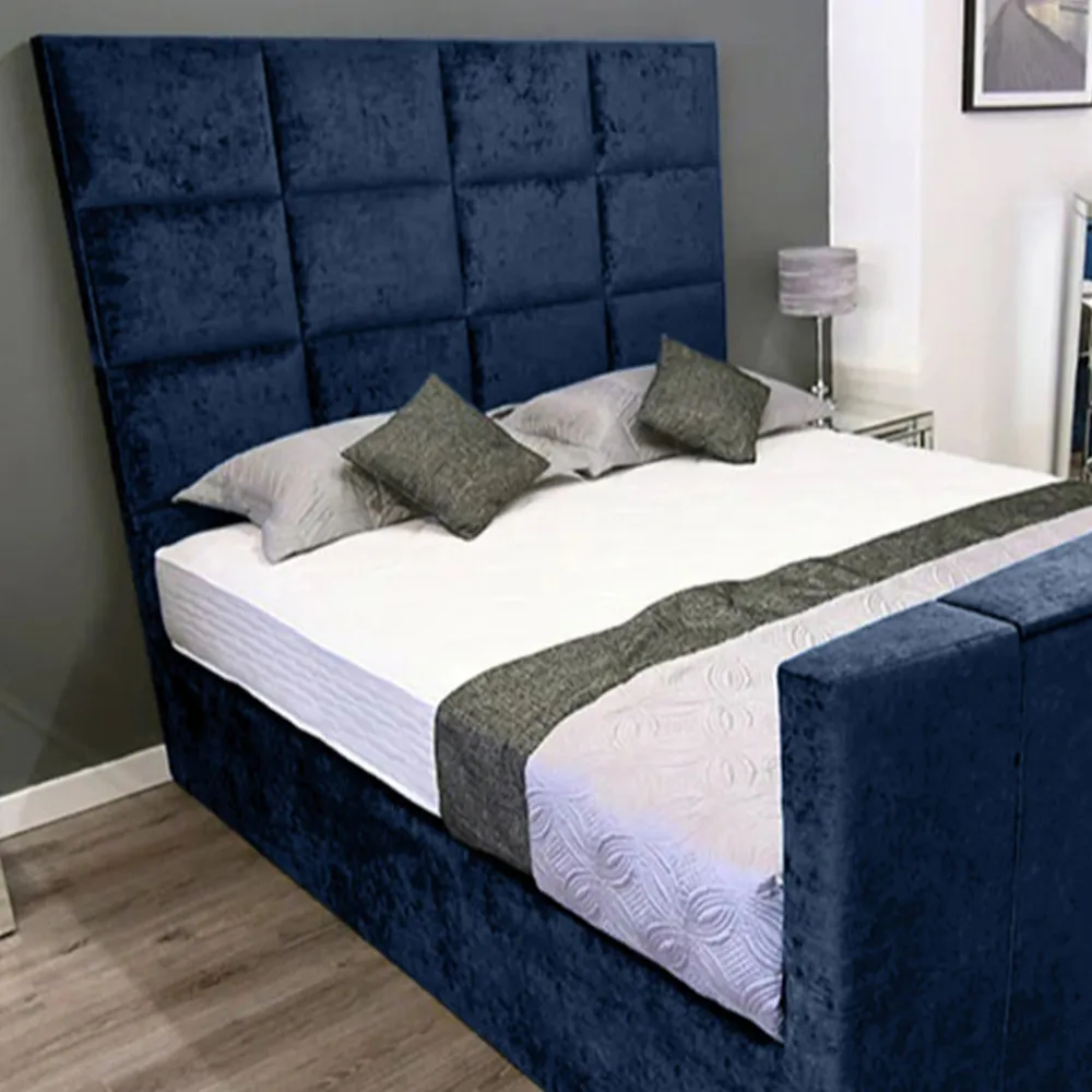 Lurvi King Size TV Bed Frame - Blue, Velvet