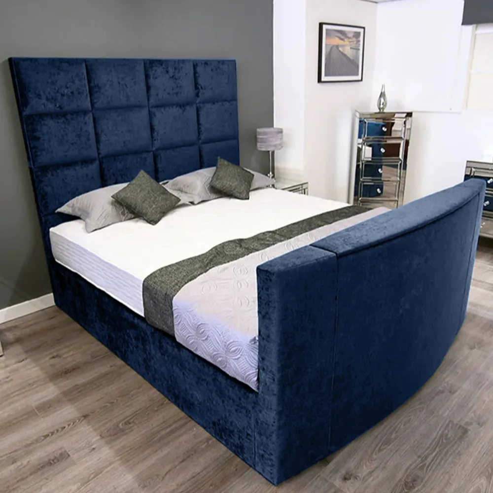 Lurvi King Size TV Bed Frame - Blue, Velvet