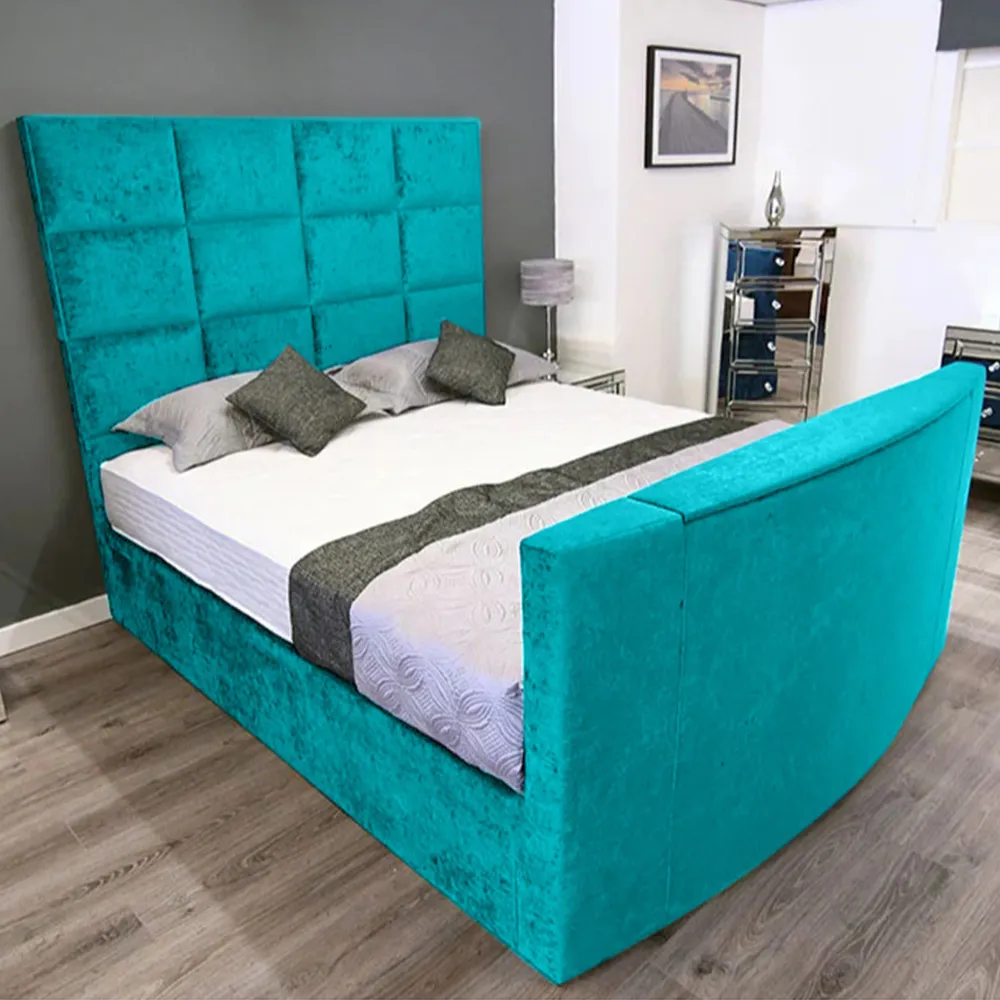 Lurvi King Size TV Bed Frame - Blue, Velvet