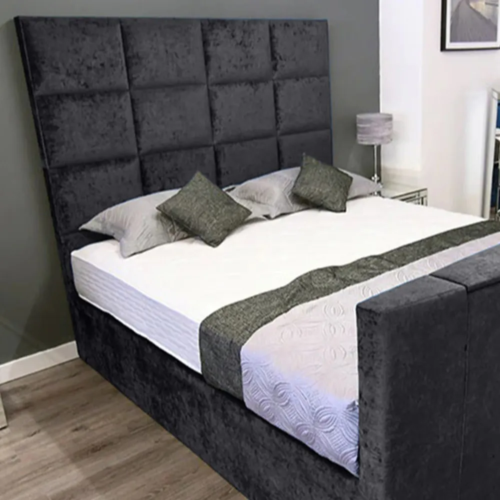Lurvi King Size TV Bed Frame with Remote - Grey, Velvet