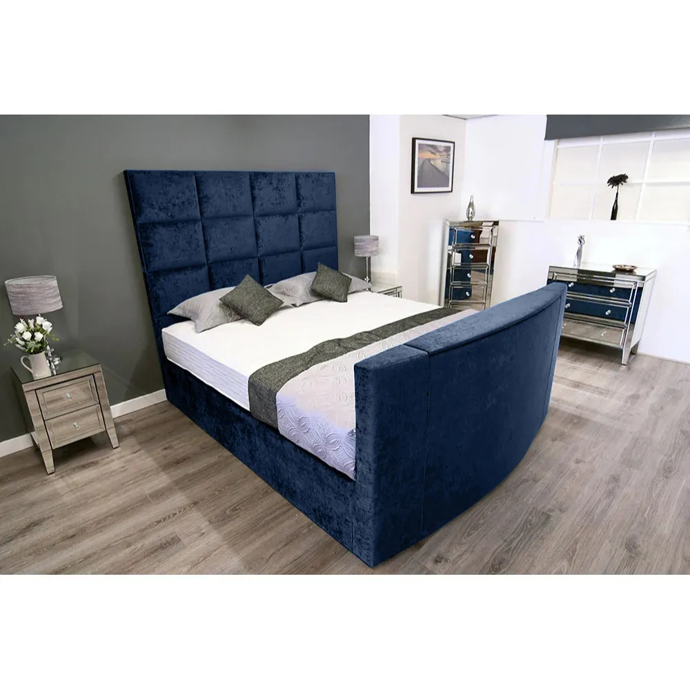 Lurvi Super King Size TV Bed Frame - Blue, Velvet
