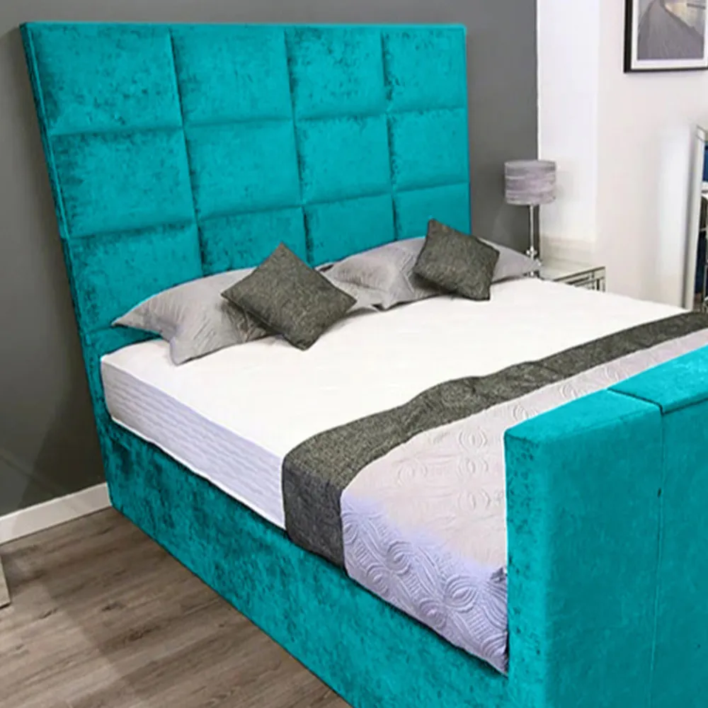 Lurvi Super King Size TV Bed Frame - Blue, Velvet