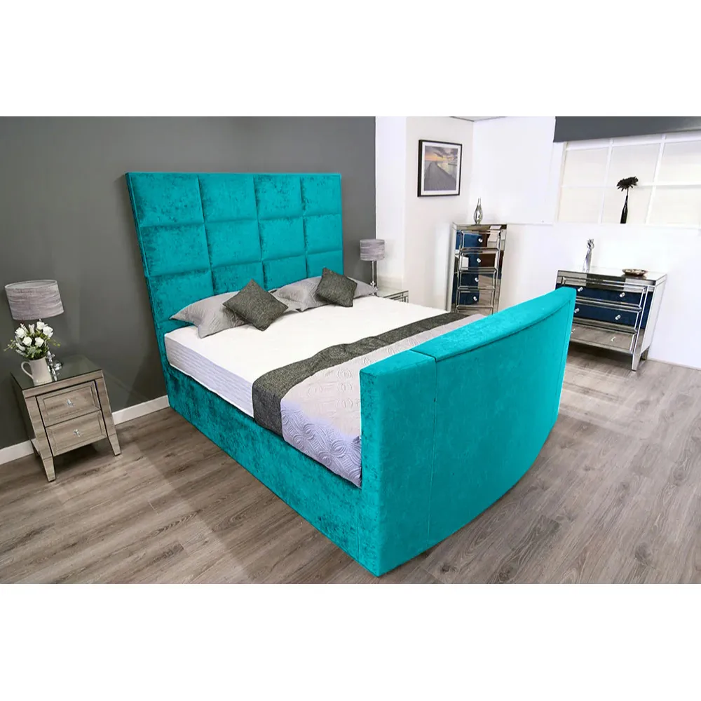 Lurvi Super King Size TV Bed Frame - Blue, Velvet