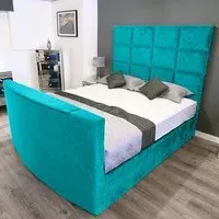 Lurvi Super King Size TV Bed Frame - Blue, Velvet