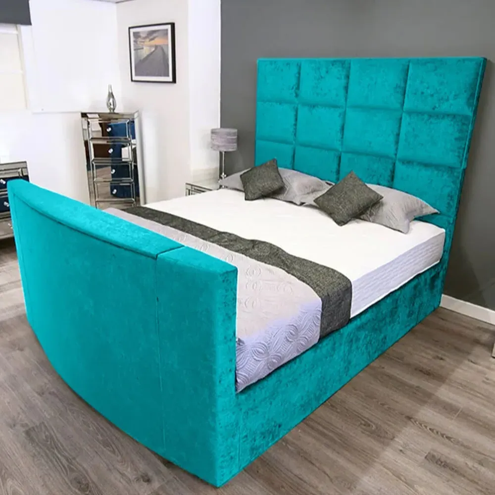Lurvi Super King Size TV Bed Frame - Blue, Velvet