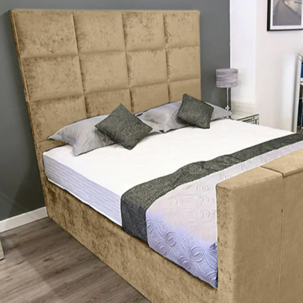 Lurvi Super King Size TV Bed Frame - Cream, Velvet