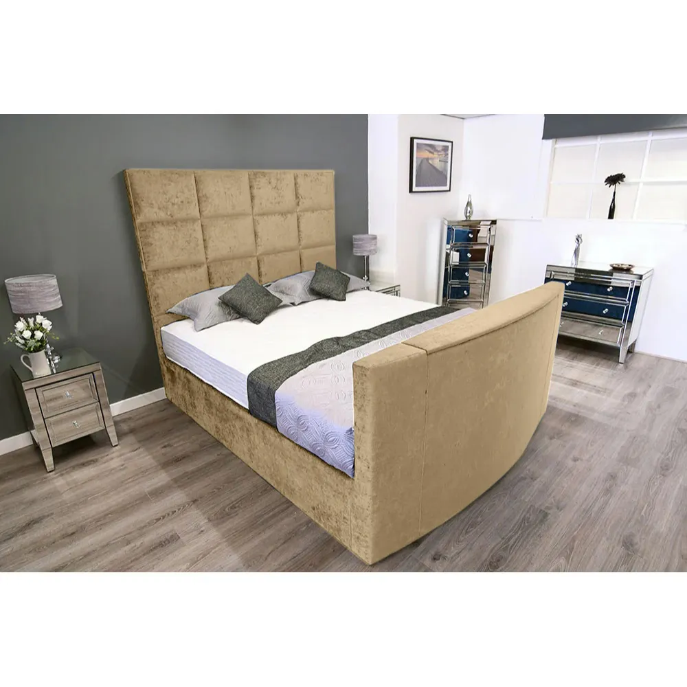 Lurvi Super King Size TV Bed Frame - Cream, Velvet