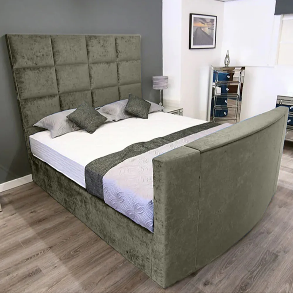 Lurvi Super King Size TV Bed Frame - Grey, Velvet