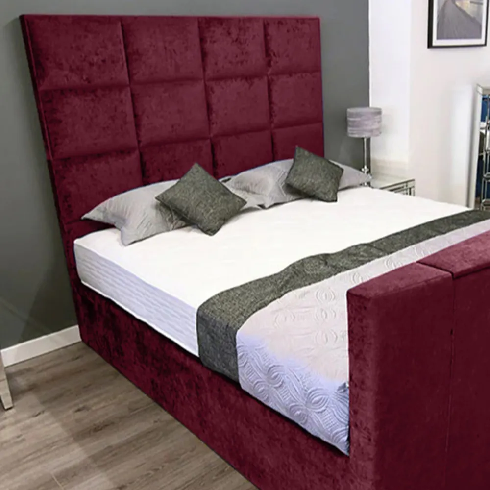 Lurvi Super King Size TV Bed Frame - Maroon, Velvet