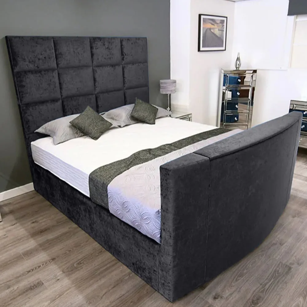 Lurvi Super King Size TV Bed Frame with Remote - Grey, Velvet