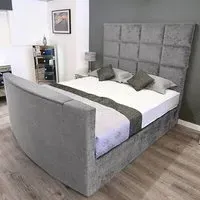 Lurvi Super King Size TV Bed Frame with Remote - Silver, Velvet