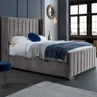 Meriso Double Bed Frame with Winged Headboard - Silver, Velvet