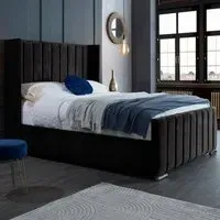 Meriso King Size Bed Frame with Winged Headboard - Black, Velvet