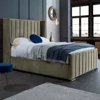 Meriso King Size Bed Frame with Winged Headboard - Grey, Velvet