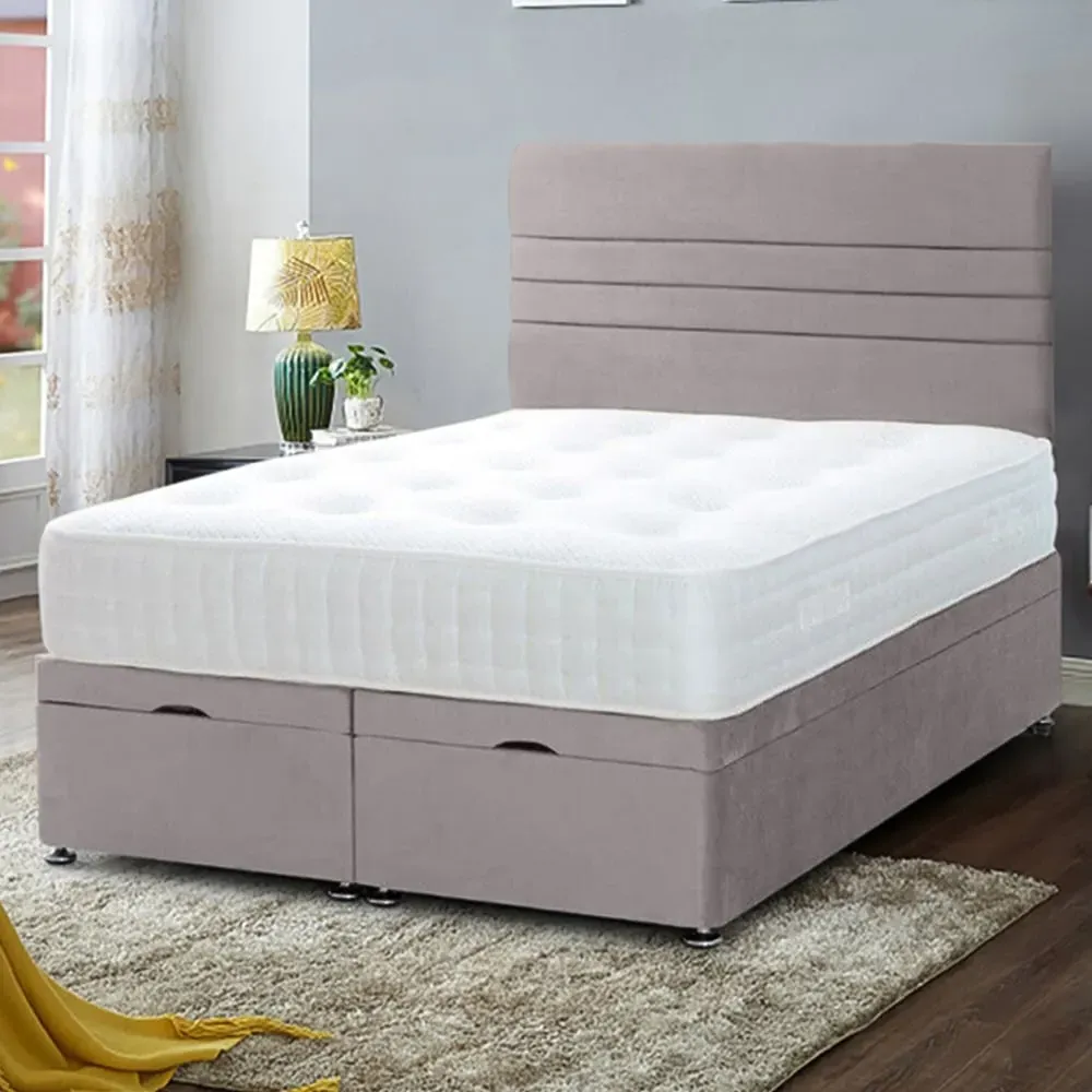 Napster Double Ottoman Bed with Storage - Silver, Velvet