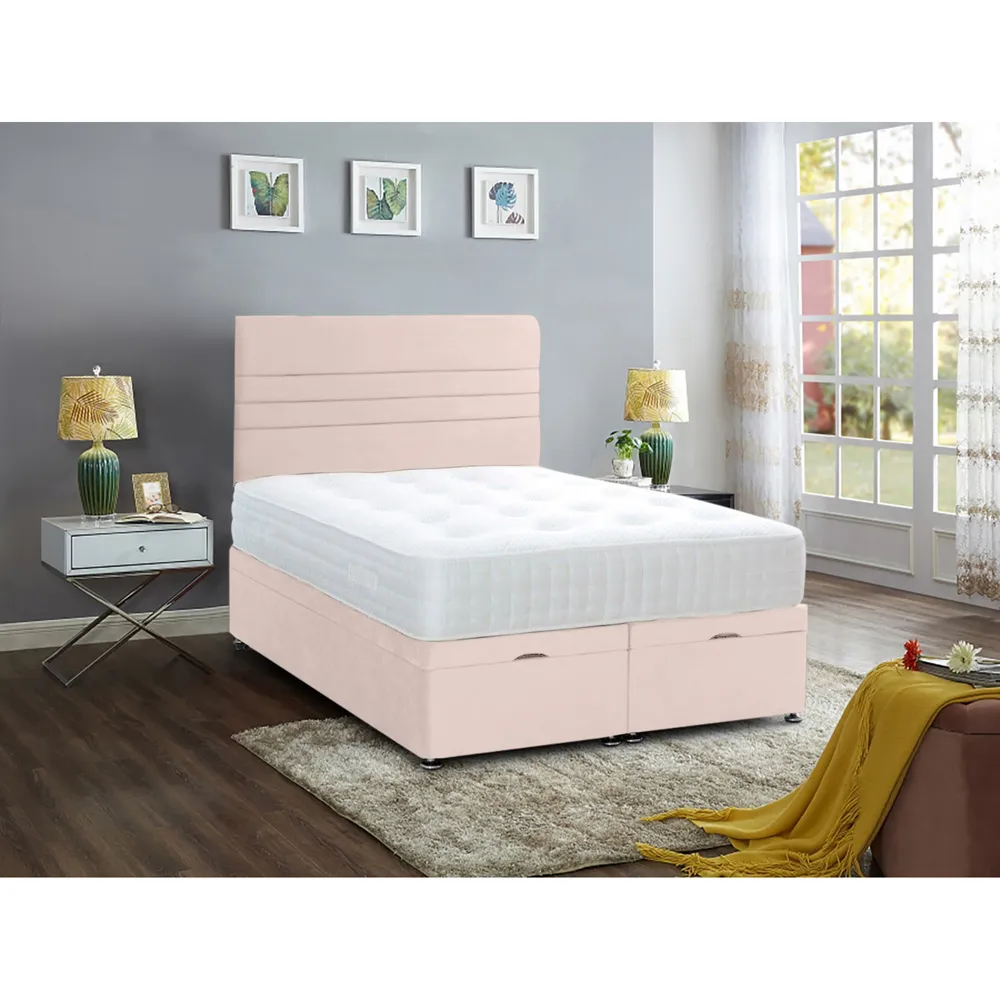 Napster King Size Ottoman Bed with Storage - Pink, Velvet