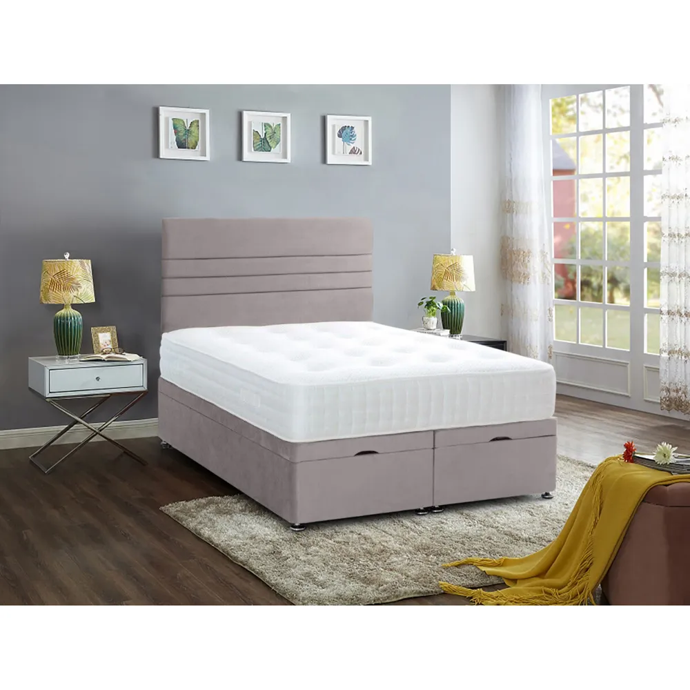 Napster King Size Ottoman Bed with Storage - Silver, Velvet